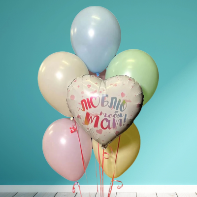 balloons 1166: фонтанчик из 6 шаров макрунов и фольгированного сердечка