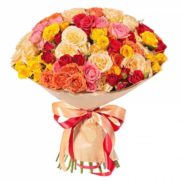 bouquet 562: яркий микс из обычных и кустовых эквадорских роз