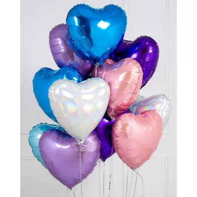 602. Фонтан из шаров: Фольгированные сердечки разного цвета
