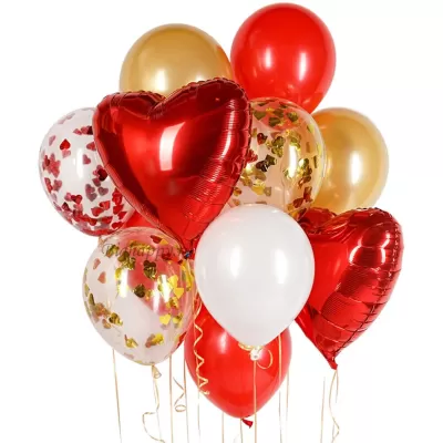867. Фонтан с красными сердечками: Фольгированные сердечки, латекс белые, красные и золотые