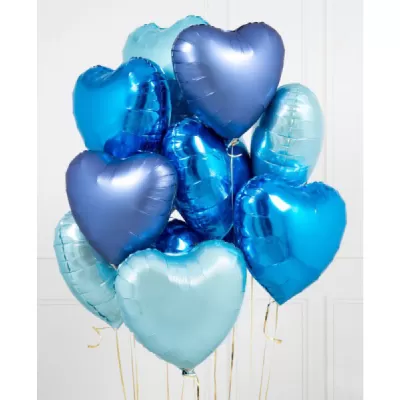 871. Фонтан синих сердечек: Фольгированные  сердечки голубых оттенков