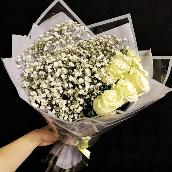 bouquet 837: Розы Мондиаль, гипсофила