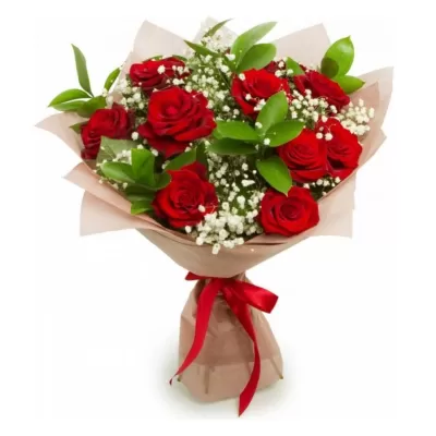 bouquet 157: красные розы, гипсофила