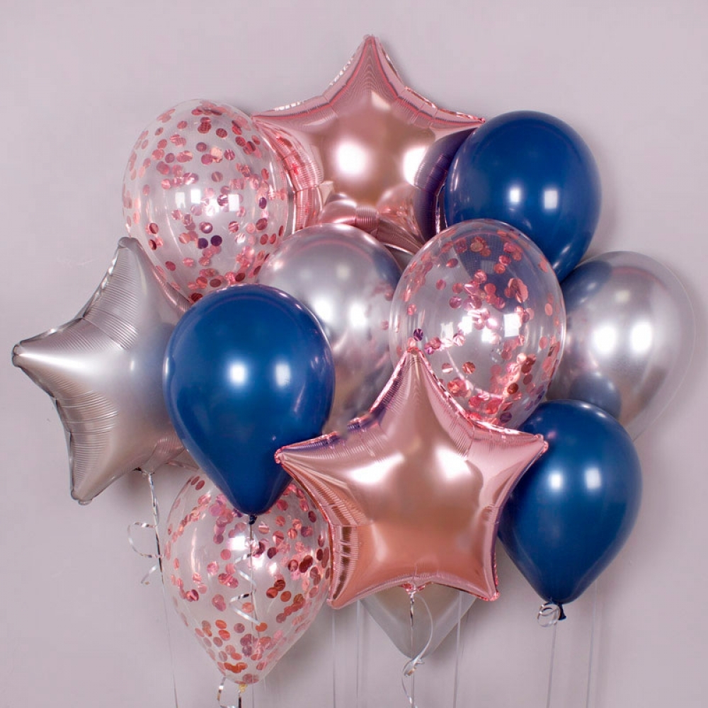 493. Фонтан из шаров: Фольгированные звезды, шары с блестками, обычные шарики
